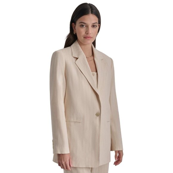 Dkny Women's Notch-Lapel Button-Front Long-Sleeve Blazer BEIGE Size 0 MSRP $169